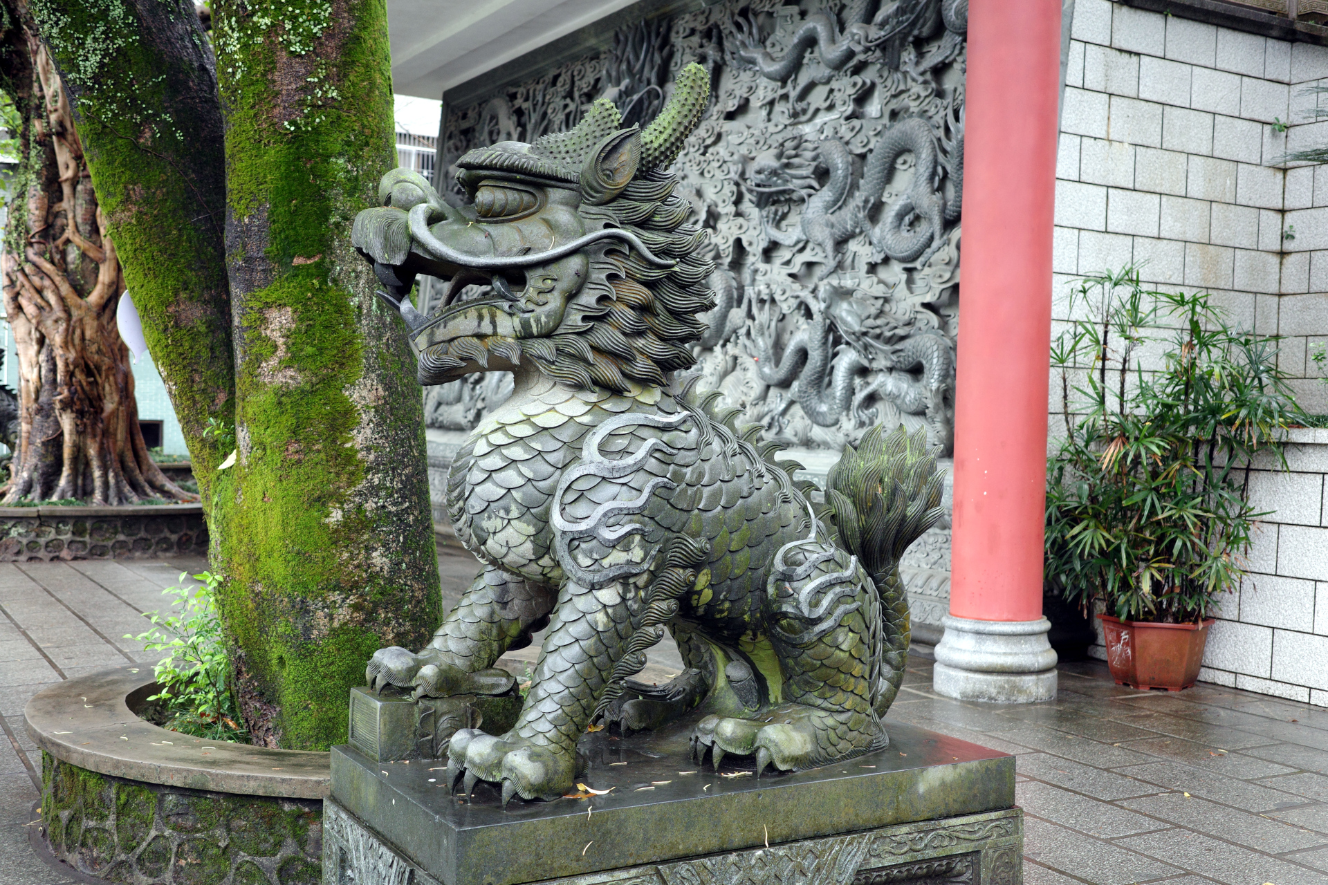 A lion statue in the monastery