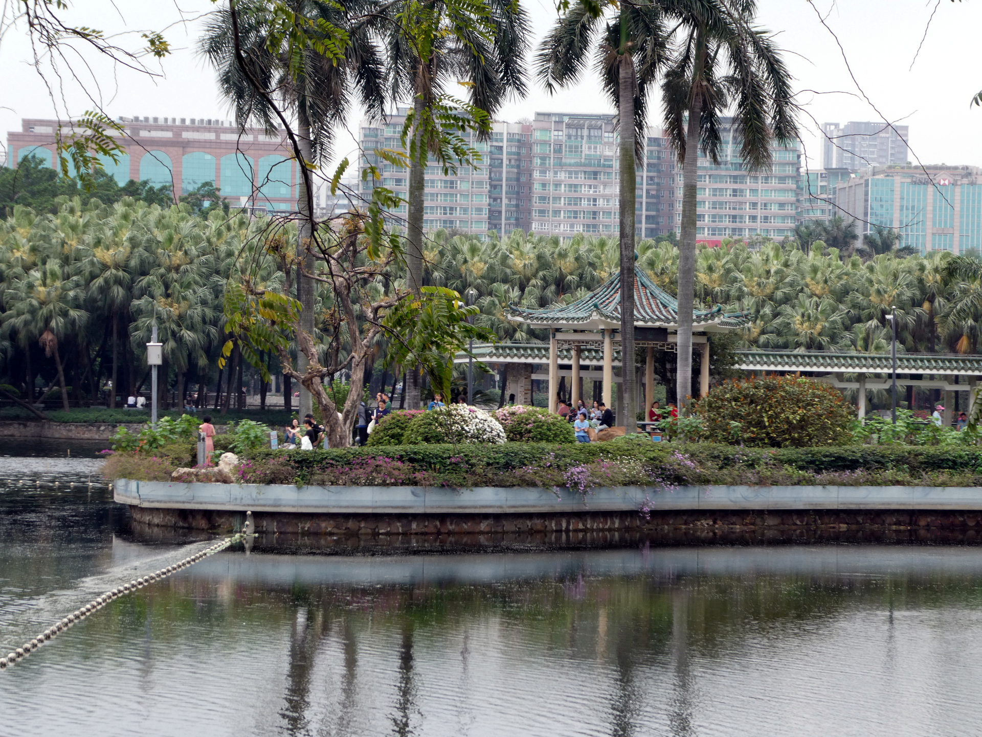 A pavilion on a small peninsula inside Liuhua Park